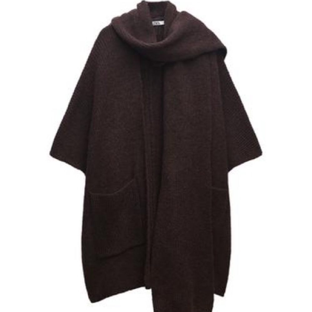 ZARA NWT Brown Knit Poncho